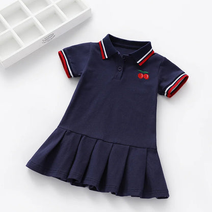 Girls summer dress new children's polo pleated dress short sleeve college style dresses WT26