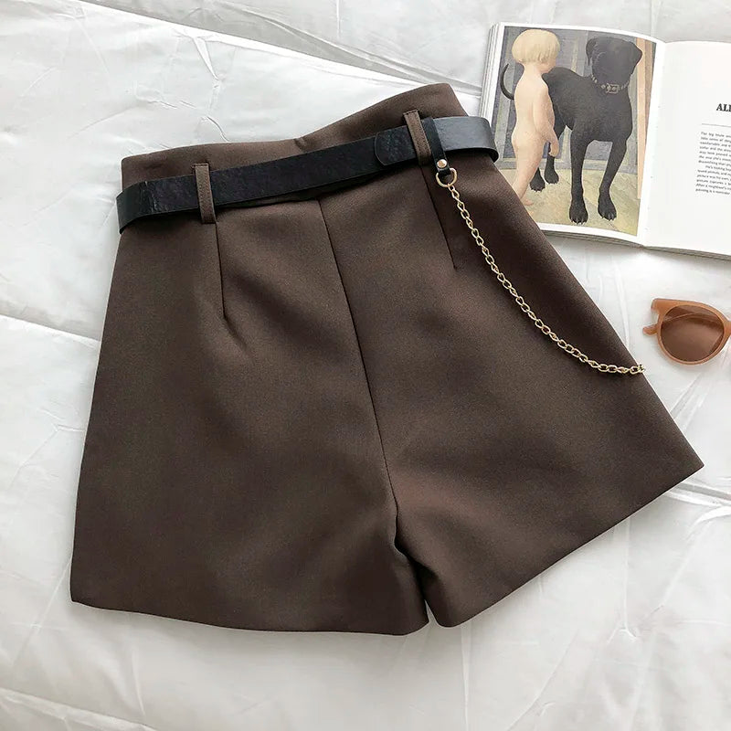 New Casual Comfortable Elegant Wild Shorts With Belt Women's Woolen Shorts Autumn Winter Slim Wide Leg A-line Shorts