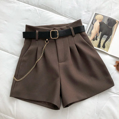 New Casual Comfortable Elegant Wild Shorts With Belt Women's Woolen Shorts Autumn Winter Slim Wide Leg A-line Shorts