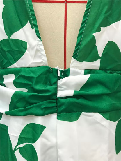 2025 Cross-Border Spring and Summer New European and American Fashion Printed Dress Sexy V Neck Waist Loose Long Skirt