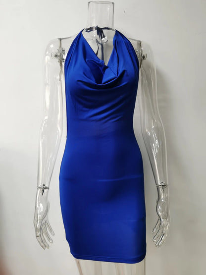 Sexy Mini Dress Lace Up Strap Pure Silod Party Club Elegant Y2K Hang Neck Hollow Backless Straples V Neck Elegant Evening Dresse