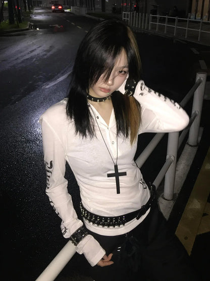 Seeslim Hooded Print Letter Graphic T Shirts Woman Clothes Youthful Long Sleeve 2000s Clothes Y2k Tees Female Clothing Autumn
