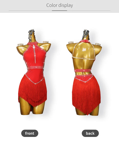 2025 Latin Dance Women Tassel Skirt Sexy New Adult Competition Evening Dress Female Clothes Sport Party Girl Line Suit Customize