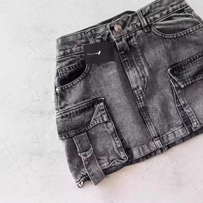 Skirts Women Sexy Short Skirt Slim Fit Casual Regular Jeans Elegant Splice Denim High Waist Hip Wrap A Line Pockets Summer