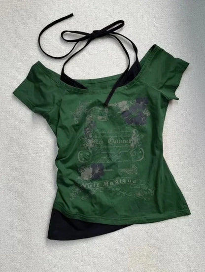 2025 New Y2k Vintage Graphic T Shirts Women Grunge Streetwear Hot Girl Slim Fit Tee Harajuku Fashion Casual Sweet Tops Chic