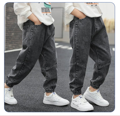 2024 Kids Boys Jeans Classic Black Blue Pants Streetwear Denim Jogger Pant Infant Boy Casual Bowboy Trousers4-10T джинсы детские