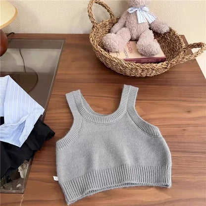 Girl Suit Korean Version of Baby Girl Autumn Knitted Vest Vest Blue Striped Shirt Pleated Skirt Three-piece Set Fashion