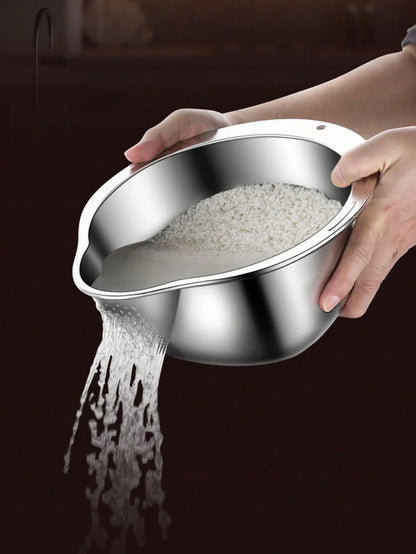 Rice Washer Strainer Bowl Stainless SteelRice Washing Bowl Rice Sieve Colander Fruit And Vegetable Strainer Kitchen Tools