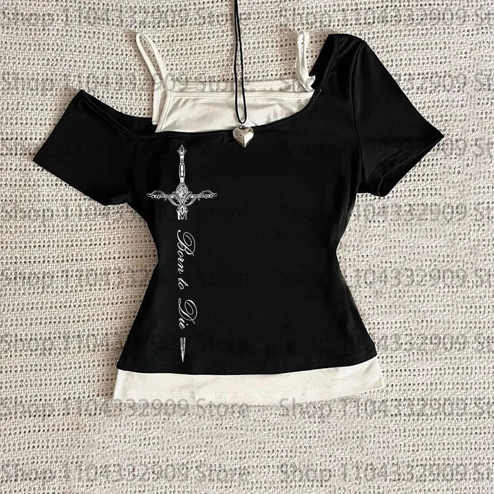 Gothic Grunge Punk Printing Women's Long Sleeve Tee Casual Slim Fit Sexy Chic Emo Girls Crop Top Y2K Harajuku Vintage Streetwear