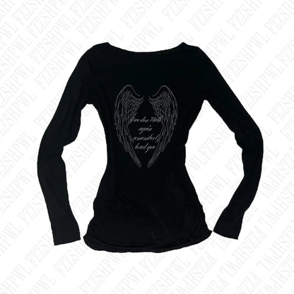 Gothic Harajuku Vintage Punk Emo Girls Long Sleeve Tee Sexy Slim Chic Printing Crop Tops Grunge Y2K Aesthetic Women's Streetwear