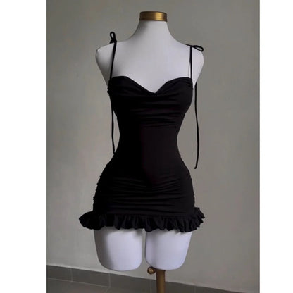 2025 New V Neck Backless Side Slit Sexy Slim Camisole Dress Summer Female Elegant Lace Up Dresses Ladies Beach Tourism Sundress