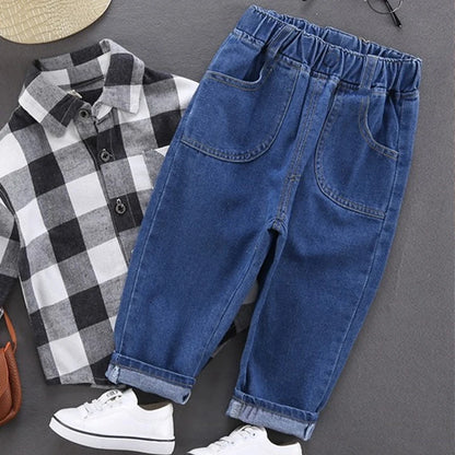 2024 Kids Boys Jeans Classic Black Blue Pants Streetwear Denim Jogger Pant Infant Boy Casual Bowboy Trousers4-10T джинсы детские