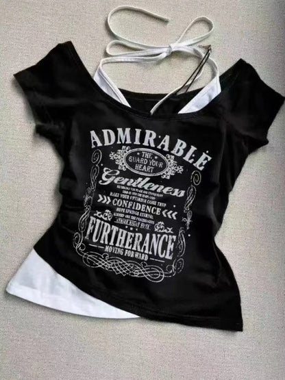 2000s Y2k Tops & Tees Women's T-shirt Print Sexy Punk Streetwear Shirt Gothic Blouse Casual Grunge T Shirts Crop Top 2025 Summer