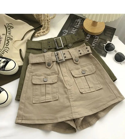 Women Mini Denim Skirts Multi Pockets Streetwear Personal Cool Ladies High Waisted A-line Wrap-around Skirt Cargo Skirt 2025 New