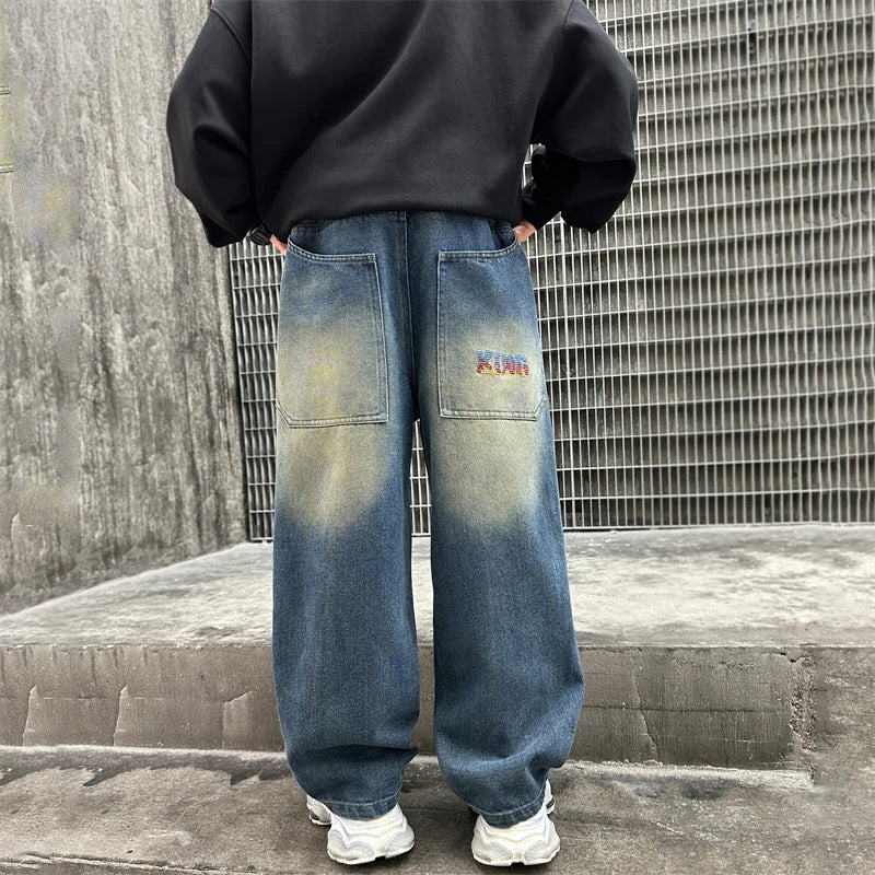Hot Sale Children Vintage y2k Baggy Jeans for Teens Boy New Casual Relaxed Fit Denim Pants Kids Classic Blue Jeans Trousers