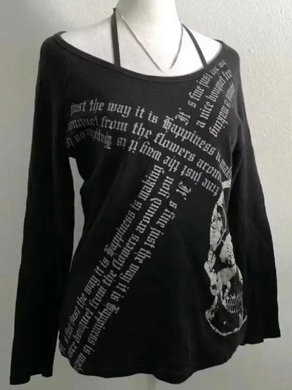 Vintage Clothes Women Print Sexy Punk Streetwear Slim Femme Tees Shirt Gothic Casual Grunge T Shirts 2000s Emo Y2k Crop Top