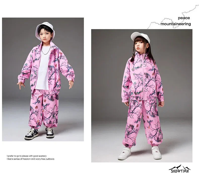 School Teens Boys Dance Performance Outfits Set Fashion Printing Group Catwalk Costumes 6 To 16 Years Girls Clothes Casual Suits