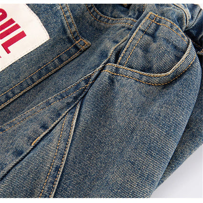 Elegant Children Vintage Blue Baggy Curved Jeans for Teenage Boy Fashion Casual Wide Leg Denim Pants Kids Loose Jeans Trousers