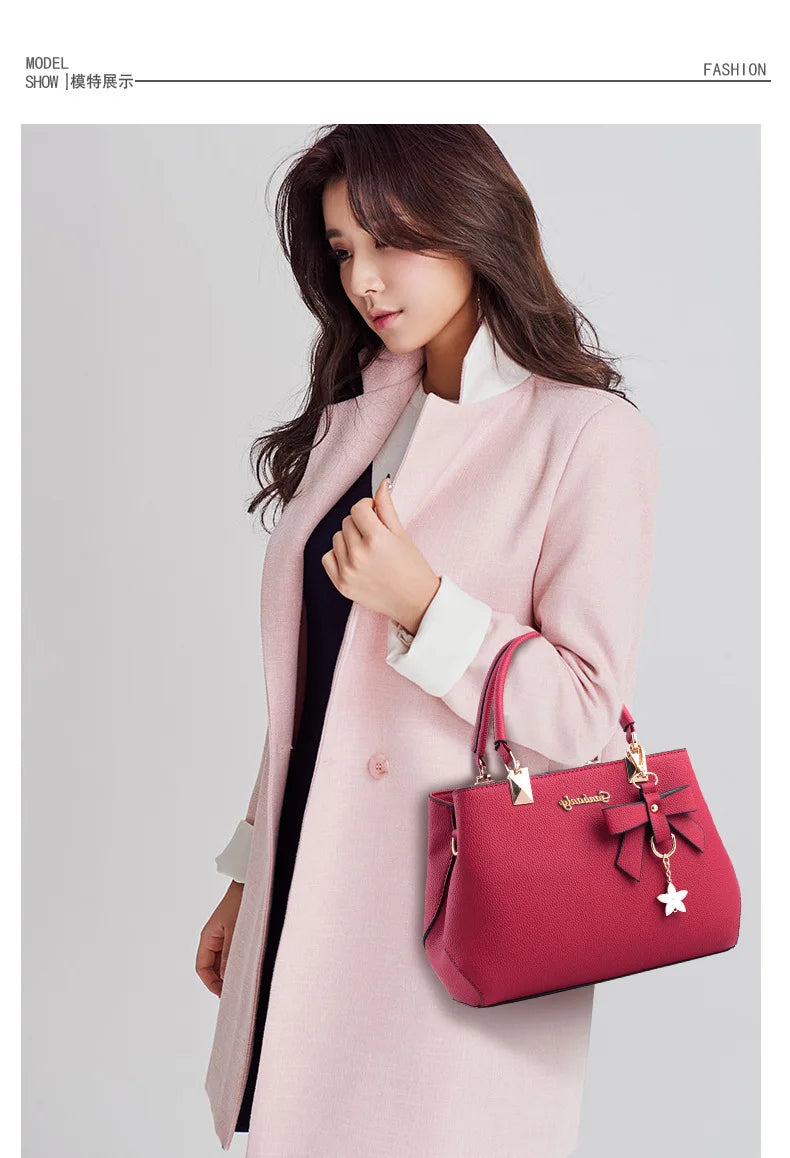 Fashion Solid Color With Bow One Shoulder Bag Portable Bandolera Casual Satchel Large Capacity Cross-body Handbag For Women