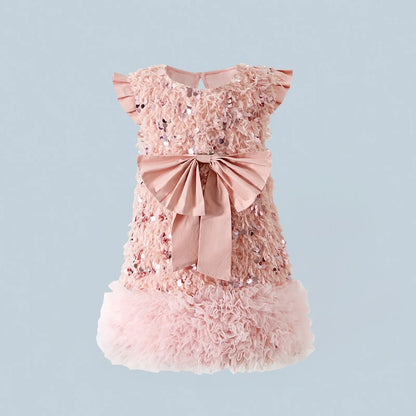 Baby Girls TUTU Dress Kids Children Vest Dress Bow Sequins Sleeveless Casual Dresses Spring Autumn Clothes 2-6 Years  L392/L429