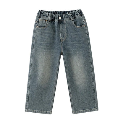 4-12Y Boys Jeans 2025 New Wide Straight Leg Denim Pant Children's Spring Clothing Big Children's Handsome Cotton Sports Pants