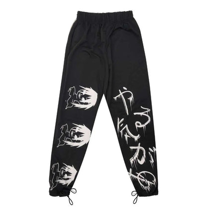 Black Japenese Printed Anime Y2k Sweatpants Male Streetwear Wide Leg Oversize Baggy Pants Casual Sport Causl Trousers Men 2023