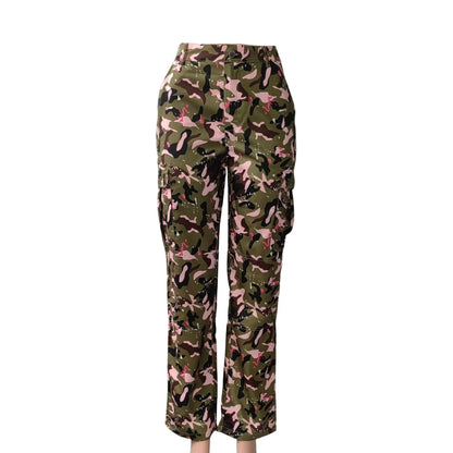 FAGADOER Pink Camouflage Print Pants Women Y2K Streetwear Button Pocket patchwork Straight Pants Hot girl Bottoms 2025