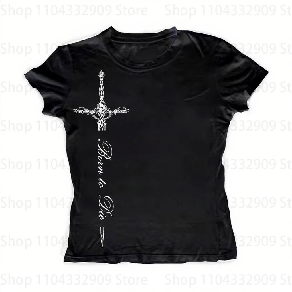 Gothic Grunge Punk Printing Women's Long Sleeve Tee Casual Slim Fit Sexy Chic Emo Girls Crop Top Y2K Harajuku Vintage Streetwear