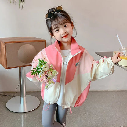 Autumn Girls Coat Waterproof And Stain Resistant Artificial Leather Fashion Zipper Jacket For 2-8 Years Girl Children Outdoor