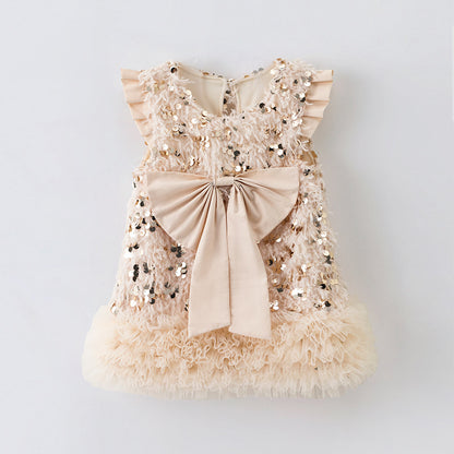 Baby Girls TUTU Dress Kids Children Vest Dress Bow Sequins Sleeveless Casual Dresses Spring Autumn Clothes 2-6 Years  L392/L429