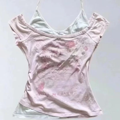 2000s Y2k Tops & Tees Women's T-shirt Print Sexy Punk Streetwear Shirt Gothic Blouse Casual Grunge T Shirts Crop Top 2025 Summer