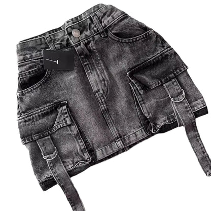 Skirts Women Sexy Short Skirt Slim Fit Casual Regular Jeans Elegant Splice Denim High Waist Hip Wrap A Line Pockets Summer