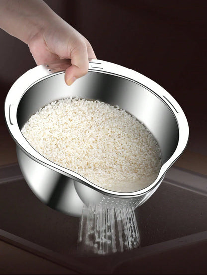 Rice Washer Strainer Bowl Stainless SteelRice Washing Bowl Rice Sieve Colander Fruit And Vegetable Strainer Kitchen Tools