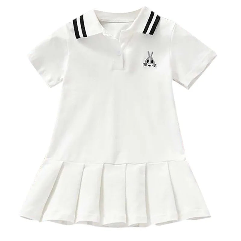 Summer Dress for Kids Cute Solid Color Girls Dresses Short Sleeve Cotton Soft Children Clothes Toddler Student Uniform Dress