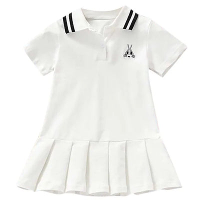 Summer Dress for Kids Cute Solid Color Girls Dresses Short Sleeve Cotton Soft Children Clothes Toddler Student Uniform Dress