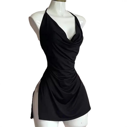2025 New V Neck Backless Side Slit Sexy Slim Camisole Dress Summer Female Elegant Lace Up Dresses Ladies Beach Tourism Sundress
