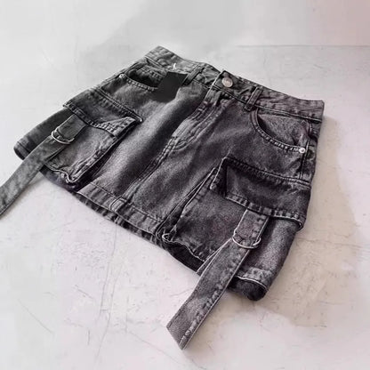 Skirts Women Sexy Short Skirt Slim Fit Casual Regular Jeans Elegant Splice Denim High Waist Hip Wrap A Line Pockets Summer