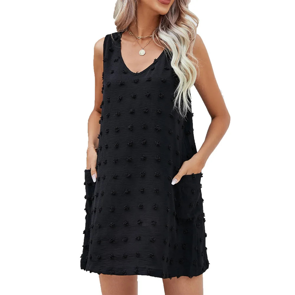 2024 PLUS SIZE Summer Chiffon Vest Jacquard ball Shoulder Dress Spot