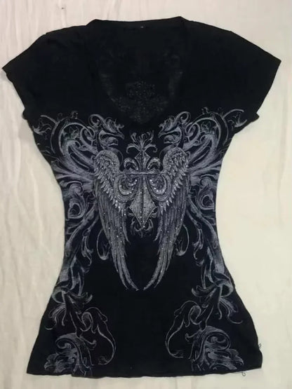 Vintage Clothes Women Print Sexy Punk Streetwear Slim Femme Tees Shirt Gothic Casual Grunge T Shirts 2000s Emo Y2k Crop Top