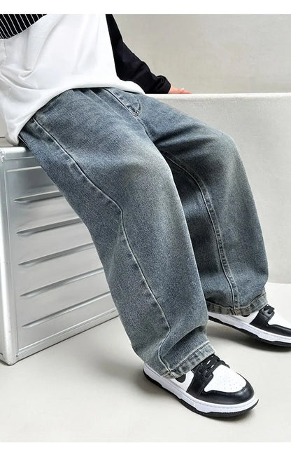 4-12Y Boys Jeans 2025 New Wide Straight Leg Denim Pant Children's Spring Clothing Big Children's Handsome Cotton Sports Pants