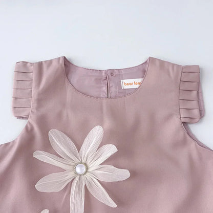 Bear Leader 2-7 Years Summer New 3D Flower Vest Dress Girl's Princess Dresses Baby Kids Clothing Wedding Party Elegent Clothes