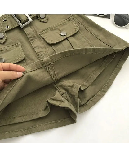 Women Mini Denim Skirts Multi Pockets Streetwear Personal Cool Ladies High Waisted A-line Wrap-around Skirt Cargo Skirt 2025 New