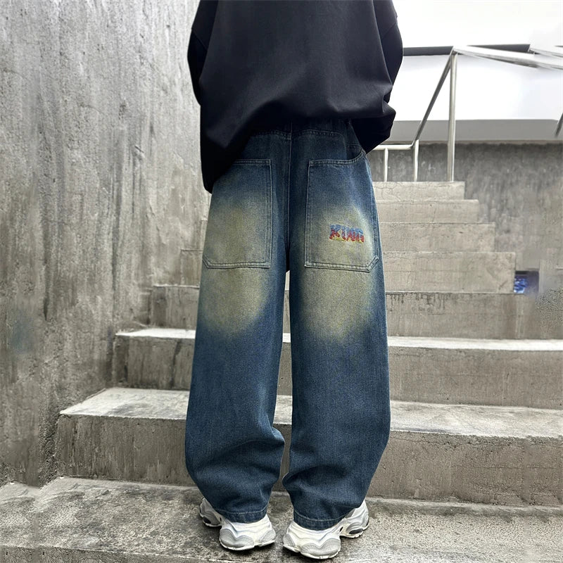Hot Sale Children Vintage y2k Baggy Jeans for Teens Boy New Casual Relaxed Fit Denim Pants Kids Classic Blue Jeans Trousers