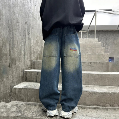 Hot Sale Children Vintage y2k Baggy Jeans for Teens Boy New Casual Relaxed Fit Denim Pants Kids Classic Blue Jeans Trousers