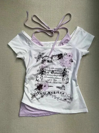 2025 New Y2k Vintage Graphic T Shirts Women Grunge Streetwear Hot Girl Slim Fit Tee Harajuku Fashion Casual Sweet Tops Chic