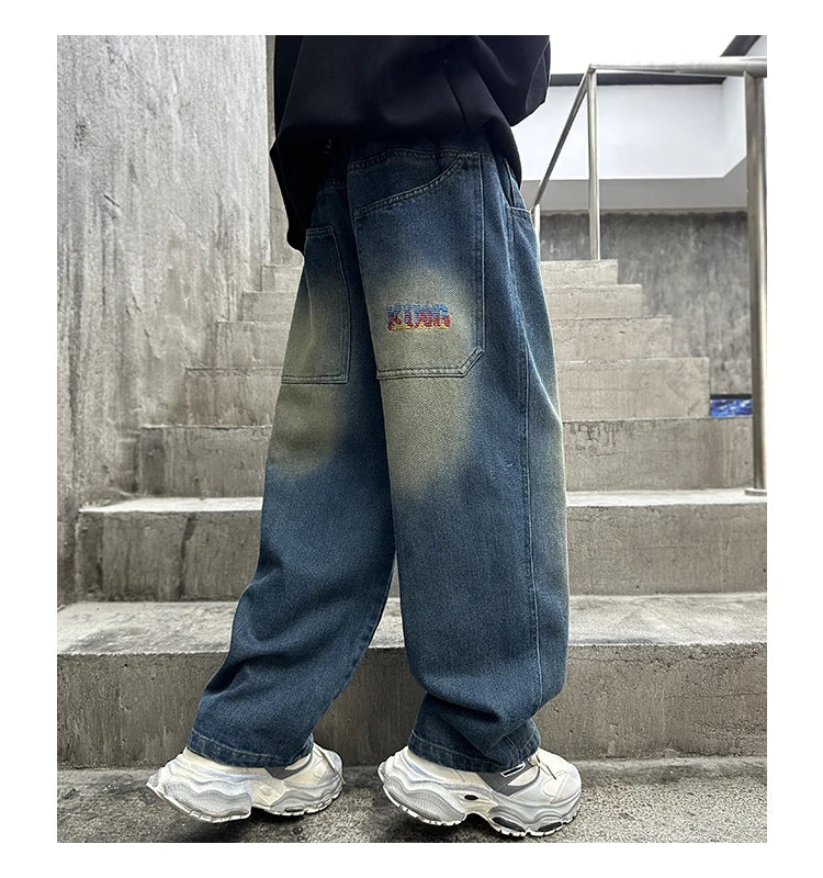 Hot Sale Children Vintage y2k Baggy Jeans for Teens Boy New Casual Relaxed Fit Denim Pants Kids Classic Blue Jeans Trousers