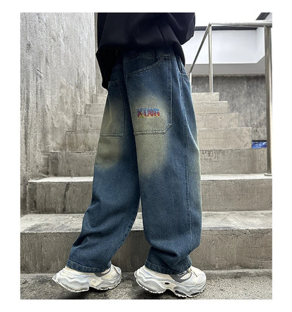 Hot Sale Children Vintage y2k Baggy Jeans for Teens Boy New Casual Relaxed Fit Denim Pants Kids Classic Blue Jeans Trousers