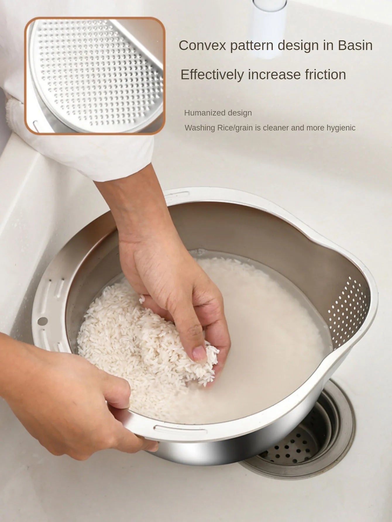 Rice Washer Strainer Bowl Stainless SteelRice Washing Bowl Rice Sieve Colander Fruit And Vegetable Strainer Kitchen Tools