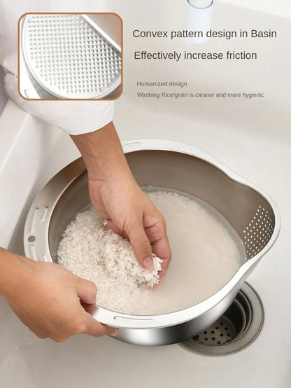 Rice Washer Strainer Bowl Stainless SteelRice Washing Bowl Rice Sieve Colander Fruit And Vegetable Strainer Kitchen Tools