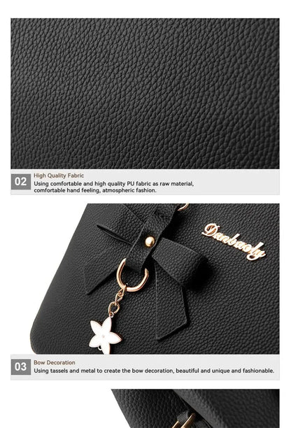 Fashion Solid Color With Bow One Shoulder Bag Portable Bandolera Casual Satchel Large Capacity Cross-body Handbag For Women